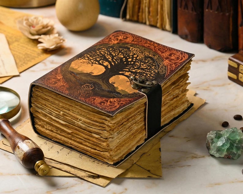 Tree of Life Leather Journal – Handmade Celtic Grimoire Diary, Rustic ...