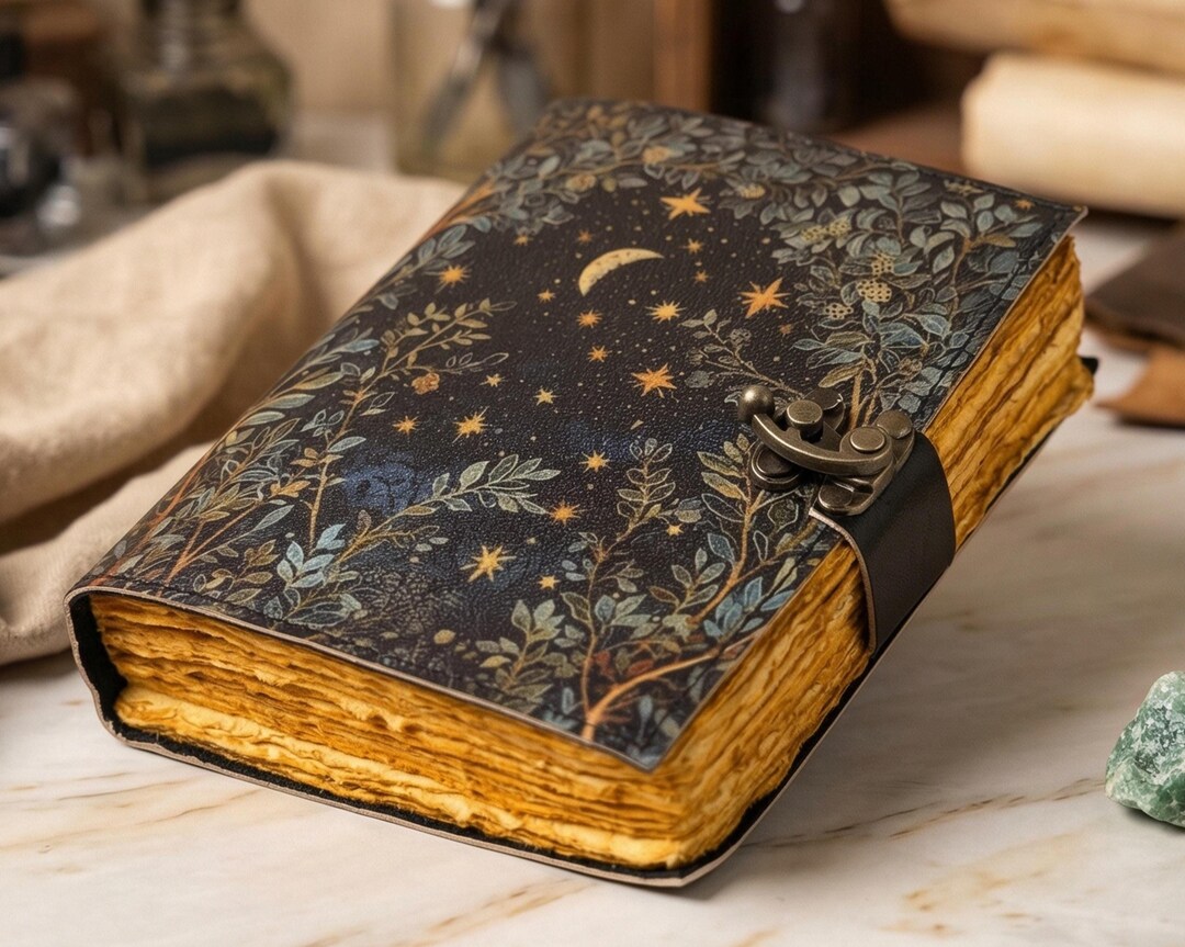 Celestial Moon Leather Journal With Lock | Vintage Astrology Notebook ...