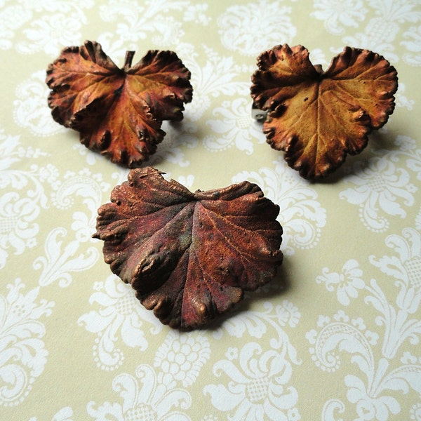 Woodland Jewelry - Real Leaf Brooch/Pin - Set of Three Real Leaves Dipped in Copper - Fall Trends - Woodland Brooch - Steampunk Jewelry