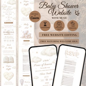 A Little Piece of Heaven Baby Shower Website Invitation, Neutral Teddy Bear RSVP Website, FREE Editing + Welcome Sign