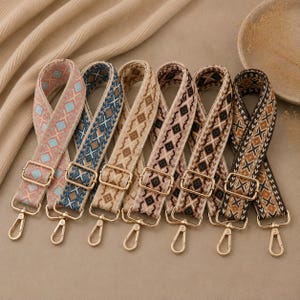 Adjustable Boho Jacquard Purse Strap, Geometric Woven Shoulder Bag Replacement Strap