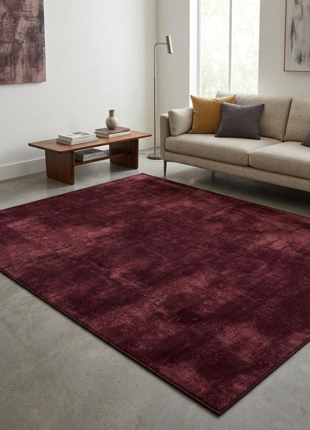 Executive Area Rugs Luxury Hand Tufted Burgundy Rectangle Area Rug Solid Textured Purple ...