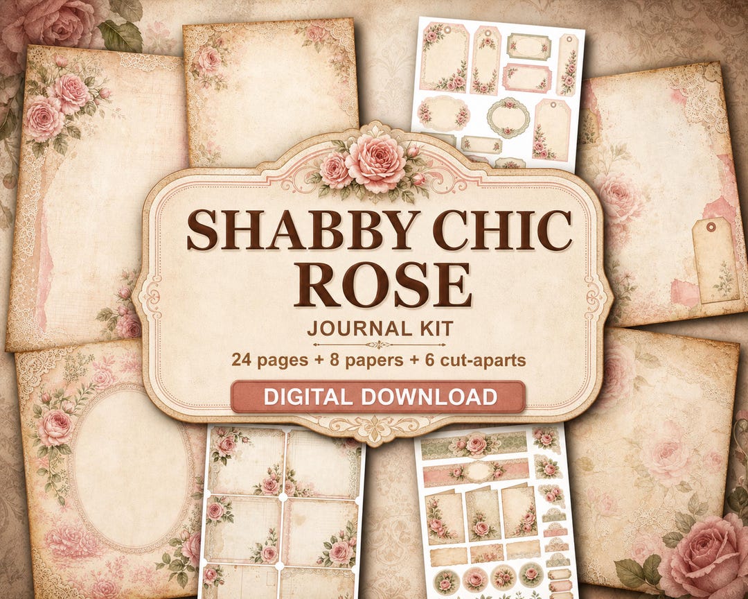 Shabby Chic Rose Junk Journal Kit, Printable Vintage Floral Journal ...