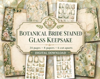 Kit de recuerdos Botanical Bride con vidrieras, páginas de diario imprimibles, descarga digital, kit de efímeros, papel para álbum de recortes