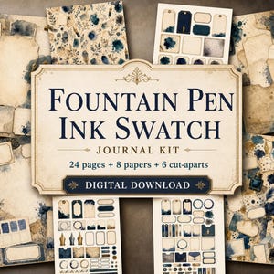 Fountain Pen Ink Swatch Journal Kit, Printable Journal Pages, Digital Download, Ephemera Kit, Scrapbook Paper