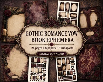 Kit de efímeros para libro de votos de romance gótico, páginas de diario imprimibles, descarga digital, kit de efímeros, papel para álbum de recortes