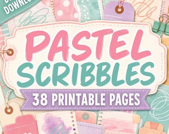 Kit de diario creativo Pastel Scribbles, papeles para collage imprimibles, paquete de papel digital abstracto, páginas para álbum de recortes, descarga para diario artístico