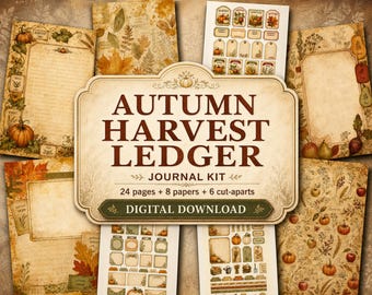 Kit de diario de recortes con temática de cosecha de otoño, páginas imprimibles, descarga digital, kit de efímeros, papel para álbumes de recortes