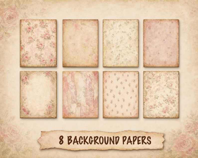 Shabby Chic Rose Junk Journal Kit, Printable Vintage Floral Journal ...