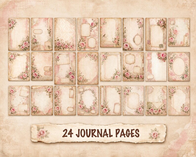 Shabby Chic Rose Junk Journal Kit, Printable Vintage Floral Journal ...