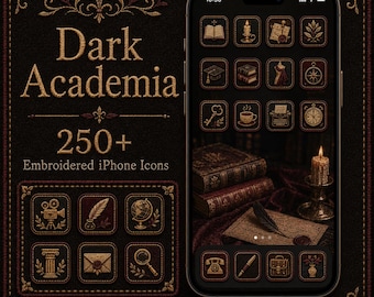 Dark Academia iPhone Icon Pack, 250+ Embroidered App Icons, Poetcore iOS Theme, Gothic Home Screen, Wallpapers, Digital Download