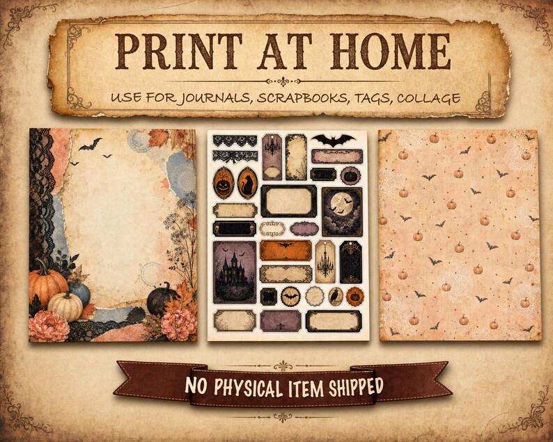 Halloween Vintage Ephemera Kit, Printable Junk Journal Pages, Spooky ...