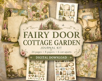 Fairy Door Cottage Garden Journal Kit, Printable Journal Pages, Digital Download, Ephemera Kit, Scrapbook Paper