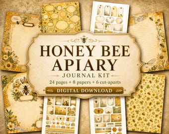 Kit de diario de apiario de abejas, páginas de diario imprimibles, descarga digital, kit de efímeros, papel para álbum de recortes