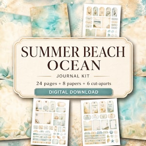 Summer Beach Ocean Junk Journal Kit, Printable Coastal Paper, Seashell Ephemera, Seaside Labels, Cottagecore Download