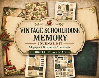 Kit per diario dei ricordi in stile vintage scolastico, pagine di diario stampabili, download digitale, kit di effimeri, carta per scrapbooking