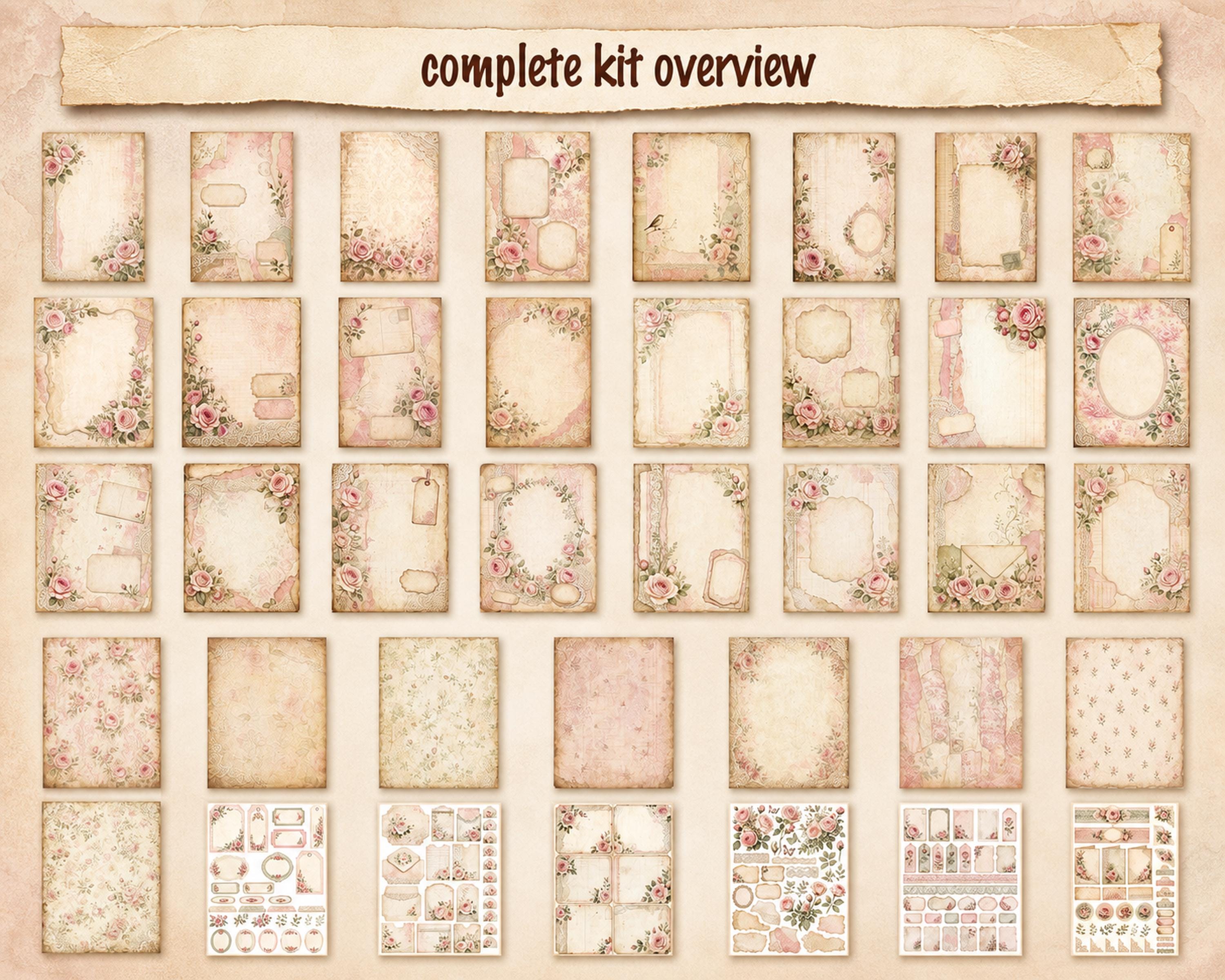 Shabby Chic Rose Junk Journal Kit, Printable Vintage Floral Journal ...