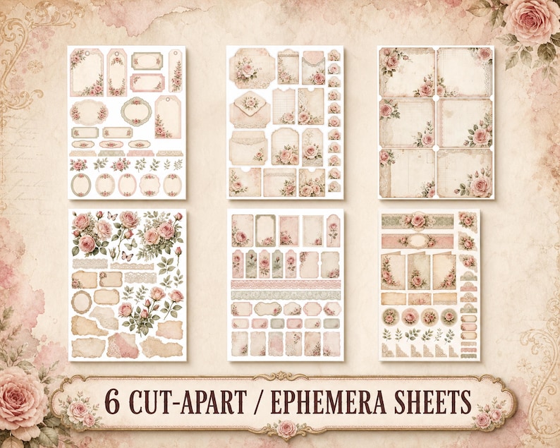 Shabby Chic Rose Junk Journal Kit, Printable Vintage Floral Journal ...