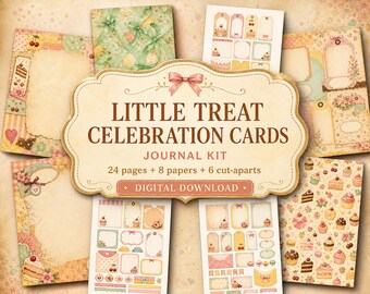 Kit de tarjetas para diario de celebración "Pequeños dulces", páginas de diario imprimibles, descarga digital, kit de efímeros, papel para álbum de recortes