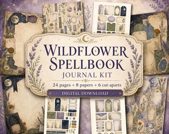 Kit de diario con diseño de flores silvestres, páginas imprimibles para diario, descarga digital, kit de efímeros, papel para álbumes de recortes