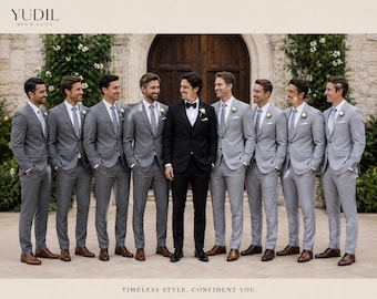 Men's Black Custom Tailored Tuxedo Suit | Bespoke Groom Wedding Attire