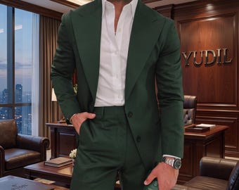Emerald Green Mens Suit 2 Piece Slim Fit | Forest Green Suit for Wedding, Groom Suit, Prom Tuxedo, Custom Tailored Suit for Men