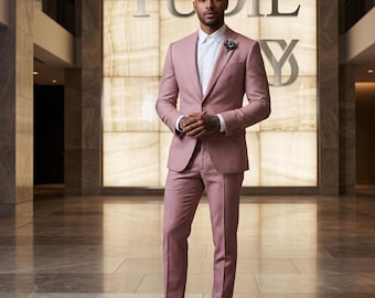 Men's Dusty Pink Slim Fit 2-Piece Suit – Pastel Wedding Tuxedo, Prom Attire
