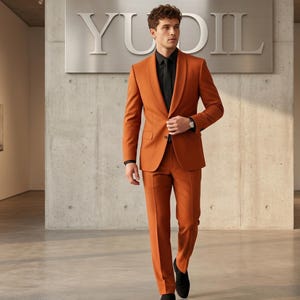 burnt orange dress pants men's Men's Burnt Orange Tweed Suit Pants, 44 Short, Modern Fit