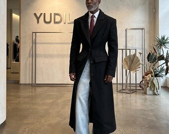 Avant Garde Hourglass Longline Black Suit Set | Y2K Grunge Streetwear Overcoat