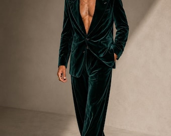 Emerald Green Velvet Suit for Men | Custom Made Wedding Suit | Luxury Velvet Tuxedo | Prom Blazer | Groom Outfit | YUDIL