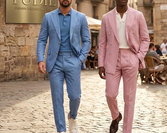 Men's Pastel Suit Set - Slim Fit Sky Blue & Dusty Pink Wedding Suits - Modern Groom  Groomsmen Suit-normal Summer Party Wear-YUDIL Tailored