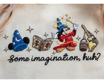 EMBROIDERED Disney Coquette Bow Mickey Sorcerer Some Imagination Huh File, Walt Disney Fantasia Mickey Shirt, Disneyland Trip Shirt