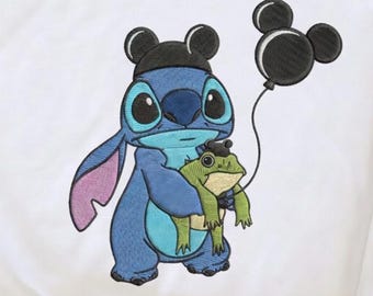 EMBROIDERED Stitch with Mickey Balloon File, Disney Lilo and Stitch Vacay Mode Shirt, Disneyland Trip Matching Outfits