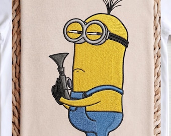 EMBROIDERED Siren Minion File, Funny Megaphone Cartoon, Kids & Adult Movie Inspired Minion Style T-Shirt, Cute Loud Character Top