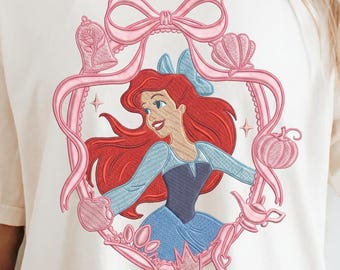 EMBROIDERED Ariel Princess File, Matching Disney Family Trip Shirt, Retro Disney Princess, The Little Mermaid Princess, Coquette Sweatshirt