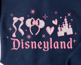 EMBROIDERED Disneyland File,Coquette Bow Disneyland Castle Shirt, Disney Girl Trip Shirt, Disney Birthday Shirt, Disney Vacay Shirt