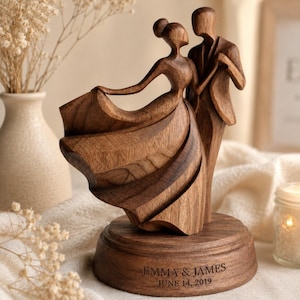 Solid Wood Couple Statue: Romantic First Dance Sculpture, Personalized Anniversary Keepsake