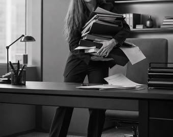 Burn-Out Chic — Bureau, talons et silence intérieur. Art mural noir et blanc — Décoration chic — 100 exemplaires seulement