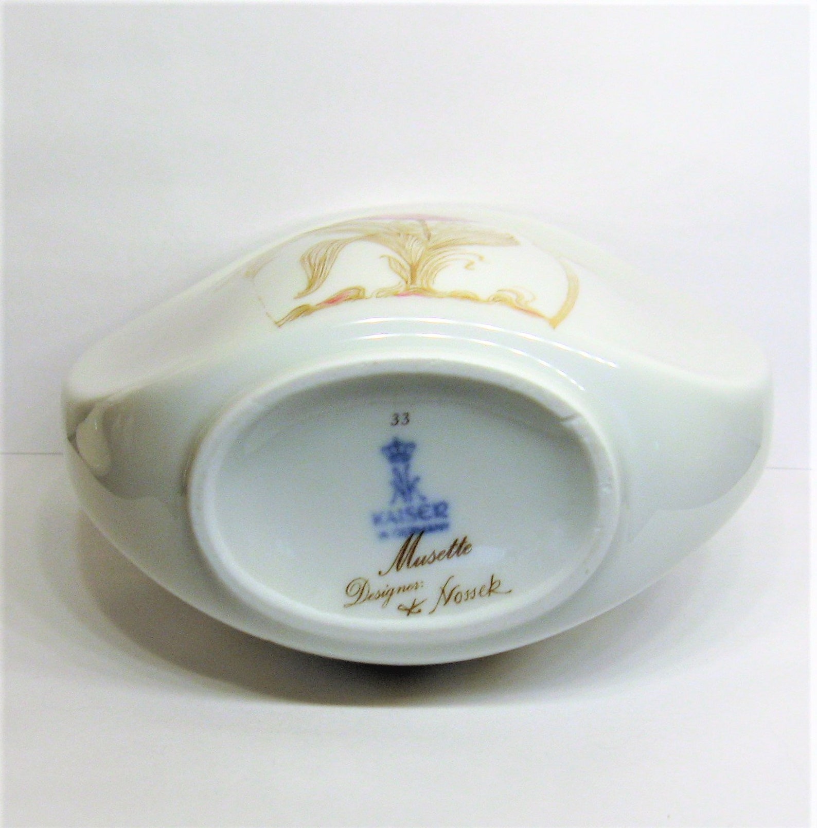 Kaiser Porcelain Vase Musette Karl Nossek Pink Tulip Gold Leaves Art