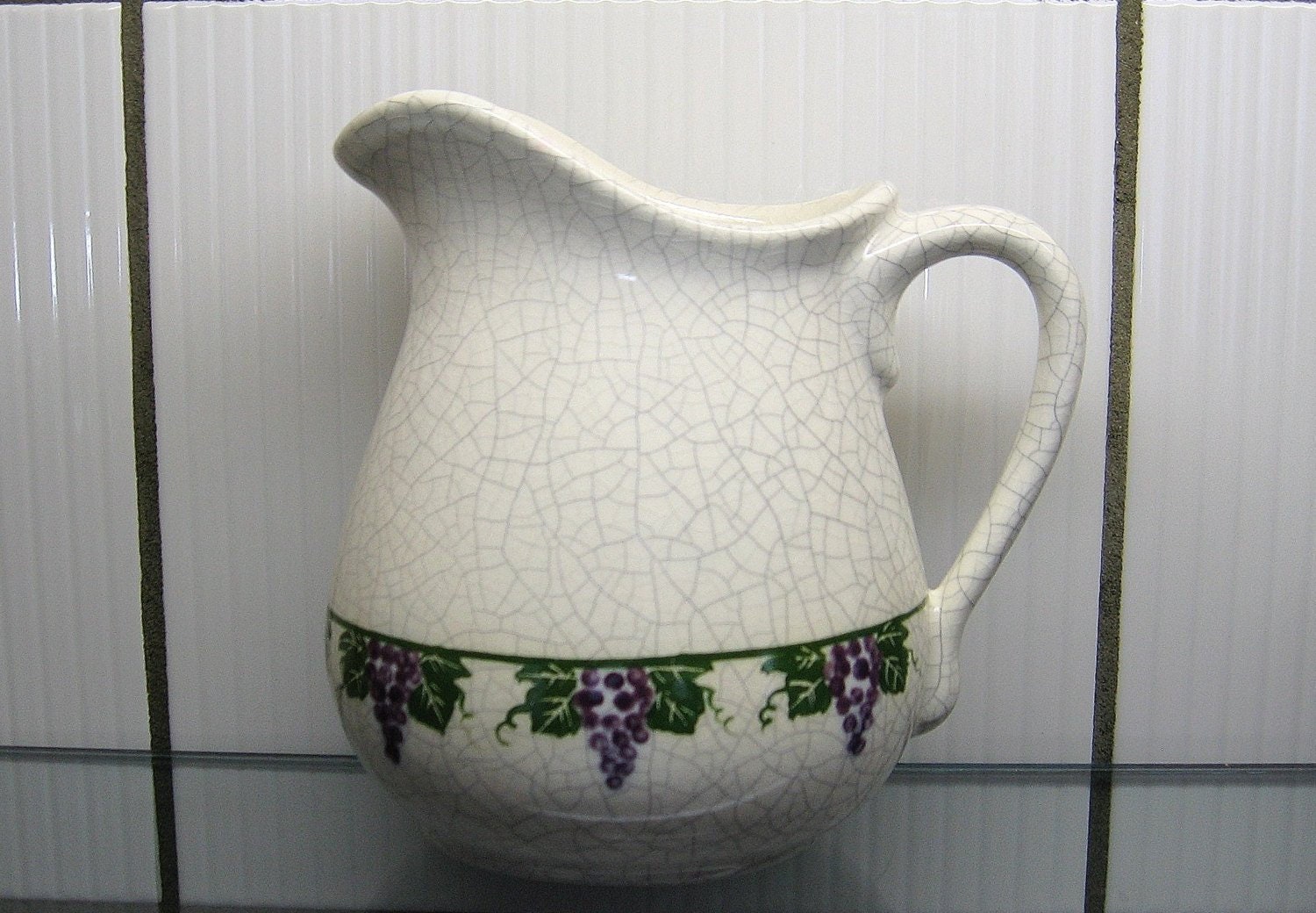 Dedham Pottery Grapes Grapevine Pitcher Crackle Glaze Potting Etsy