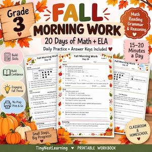 Exercices du matin d'automne pour les élèves de CE2 : 20 jours de fiches d'exercices de mathématiques et de français avec corrigés