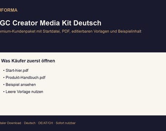 UGC Creator Media Kit (German) | Customer workflow, templates, checklists, PDF, DOCX, Excel