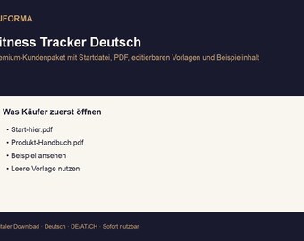 Fitness Tracker (German) | PDF Planner, Excel Tracker, Example and Blank Template