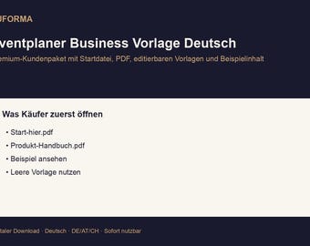Event Planner Business Template (German) | PDF Planner, Excel Tracker, Example and Blank Template