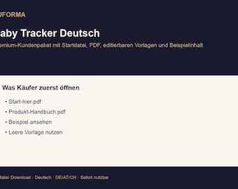 Baby Tracker (German) | PDF Planner, Excel Tracker, Example and Blank Template