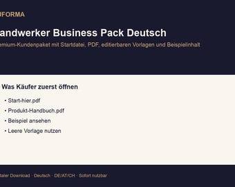 Tradesman Business Pack German | Customer workflow, templates, checklists, PDF DOCX Excel