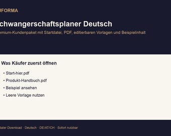 Pregnancy Planner (German) | PDF Planner, Excel Tracker, Example and Blank Template
