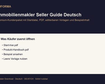 Real Estate Agent Seller Guide (German) | Customer Workflow, Templates, Checklists, PDF, DOCX, Excel