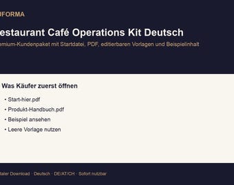 Restaurant & Café Operations Kit (German) | Customer workflow, templates, checklists, PDF, DOCX, Excel