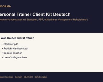 Personal Trainer Client Kit (German) | Client workflow, templates, checklists, PDF, DOCX, Excel